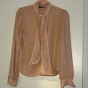 Forever 21 Muted Pink Tie-Neck Blouse with White Piping